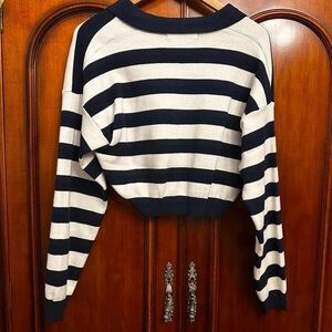 Bershka Navy and Cream Striped Knit